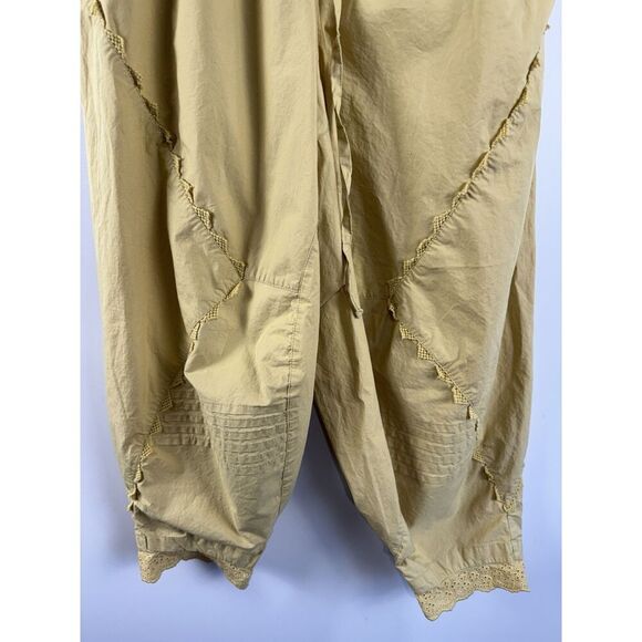 Free People Small Beach Life Mustard Yellow Pants With Eyelet Ruffle Oversized - Picture 8 of 10